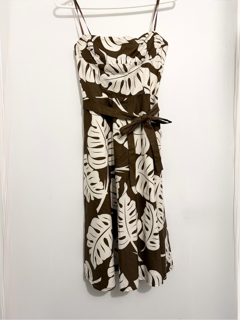 BCBGMaxAzria Brown Dress with Cream Leaf Print